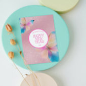 ピンクのグリッター蝶のお正月のご挨 シーズンカード