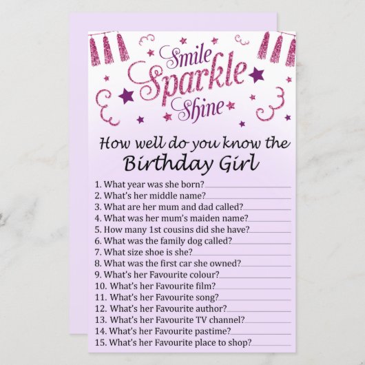 ピンクのグリッター誕生日のギルをどれだけ知っているか (正面/裏面)