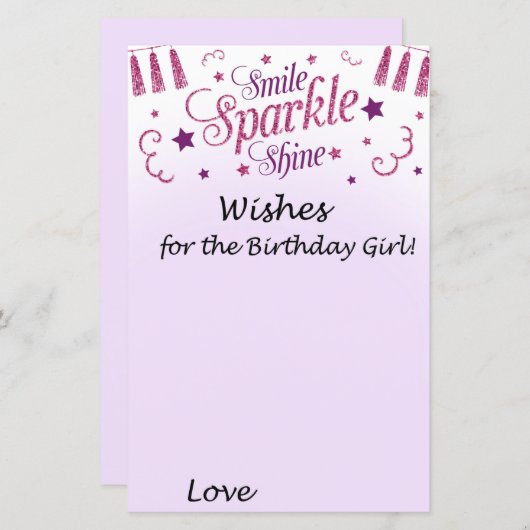 ピンクのグリッター誕生日の女の子を願う (正面/裏面)