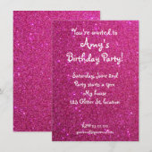 ピンクのグリッター誕生日招待状 招待状 (正面/裏面)