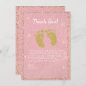 ピンクのグリッター足跡ベビーガールサンキューカード サンキューカード (正面/裏面)
