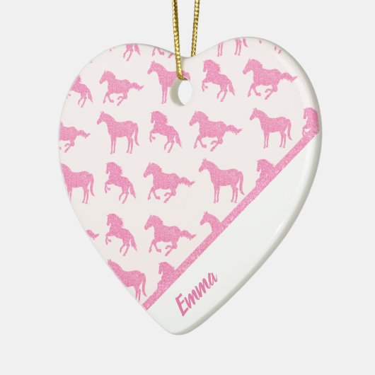 ピンクのグリッター馬のパターン女の子の名前クリスマス セラミックオーナメント (左)