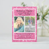 ピンクのグリッター2枚の写真 - 3x5 卒業のお知らせ 招待状 (スタンド正面)