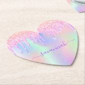 ピンクのグリッター イリデッセント ローズゴールド レインボー 誕生日 ペーパーコースター (アングル)