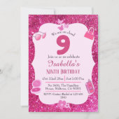 ピンクのグリッター クラウド9 キュート チック ヴィブラント バースデー 招待状 (正面)