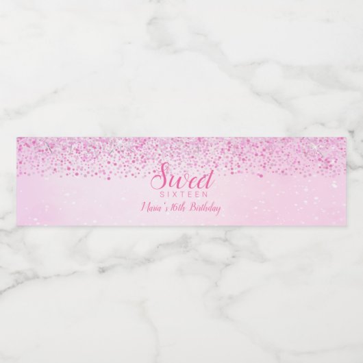 ピンクのグリッター、グラムスウィート16ウォーターボトルラベル ペットボトルラベル (シングルラベル)