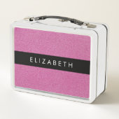 ピンクのグリッター、グリッターの背景、名前 メタルランチボックス (裏面)