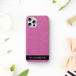 ピンクのグリッター、グリッターの背景、名前 iPhone 12 PROケース