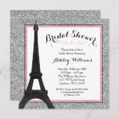 ピンクのグリッター パリ ブライダルシャワー 招待状 (正面/裏面)