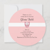 ピンクのグリッター ベイビー オウル ラウンド シャワー 招待状 (裏面)