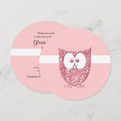 ピンクのグリッター ベイビー オウル ラウンド シャワー 招待状 (正面/裏面)
