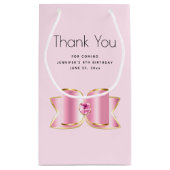 ピンクのグリッター ボウ with センター ジェム パーティー サンクス スモールペーパーバッグ (裏面)