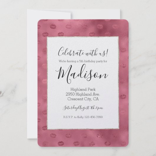 ピンクのグリッター リップス 招待状 (正面)