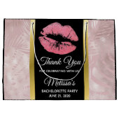 ピンクのグリッター リップ & ローズゴールド トロピカル リーフ ラージペーパーバッグ (裏面)