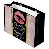 ピンクのグリッター リップ & ローズゴールド トロピカル リーフ ラージペーパーバッグ (裏面アングル)