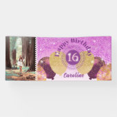 ピンクのグリッター 16歳の誕生日 & 風船 バナー 横断幕 (横)