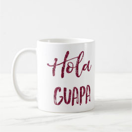 ピンクのグリッターHola Guapa コーヒーマグカップ
