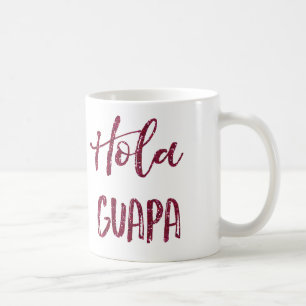 ピンクのグリッターHola Guapa コーヒーマグカップ