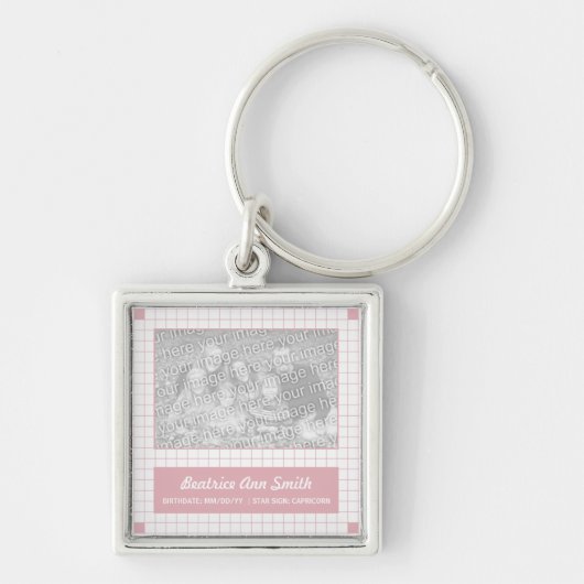 ピンクのグリッドフォト キーホルダー (正面)