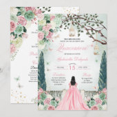 ピンクのグリーンのプリンセス エンチャンテッド ガーデン キンセアニエラ 招待状 (正面/裏面)