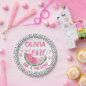 ピンクのグリーンブラックワンインスイカ1歳の誕生日パーティー ペーパープレート (パーティー)