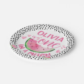 ピンクのグリーンブラックワンインスイカ1歳の誕生日パーティー ペーパープレート (アングル)