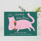 ピンクのグリーン猫かわいい赤ちゃんシャワー 招待状 (スタンド正面)