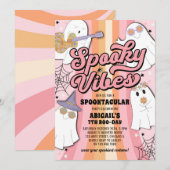 ピンクのグルービーなハロウィンスポーキーな雰囲気の女の子の誕生日 招待状 (正面/裏面)