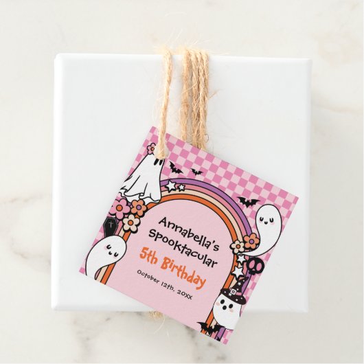 ピンクのグルービーハロウィーン誕生日パーティー フェイバータグ (インサイチュ)