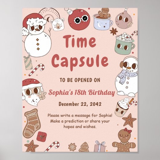 ピンクのグルービーヒッピーのクリスマスサンタタイムカプセル ポスター (正面)