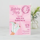 ピンクのグルービーブーツディスコボールの誕生日 招待状 (スタンド正面)