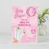 ピンクのグルービーブーツディスコ玉ベビーシャワー 招待状 (スタンド正面)
