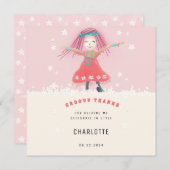 ピンクのグルーヴィーガールボホキュートフローラ誕生日パーティー サンキューカード (正面/裏面)