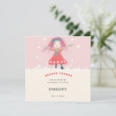 ピンクのグルーヴィーガールボホキュートフローラ誕生日パーティー サンキューカード (スタンド正面)