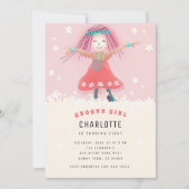 ピンクのグルーヴィーガールボホキュートフローラ誕生日パーティー 招待状 (正面)