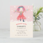 ピンクのグルーヴィーガールボホキュートフローラ誕生日パーティー 招待状 (スタンド正面)