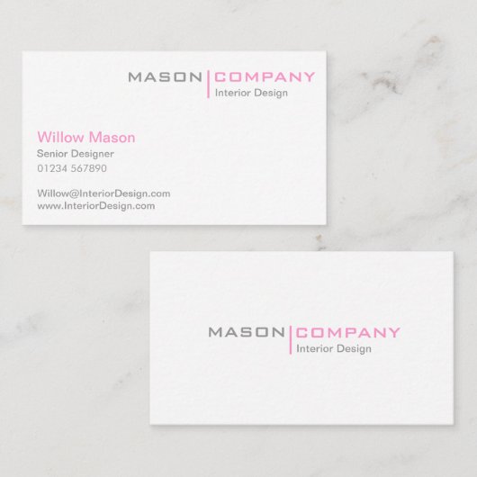 ピンクのグレーと白のミニマル名刺 名刺 (正面/裏面)