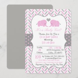 ピンクのグレーの象のベビーシャワー招待状 招待状