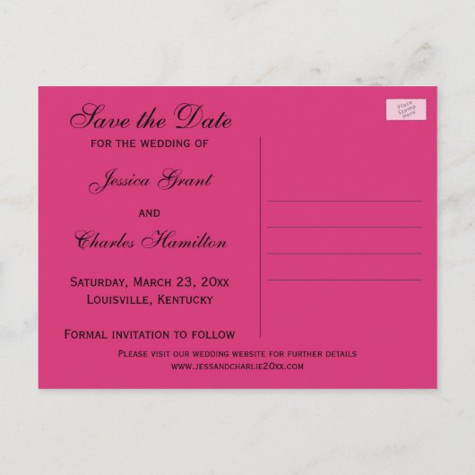 ピンクのグレーの黒いダマスクのストライプは日付カードを保存 案内ポストカード (裏面)