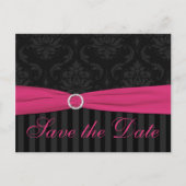 ピンクのグレーの黒いダマスクのストライプは日付カードを保存 案内ポストカード (正面)
