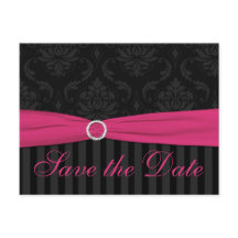 ピンクのグレーの黒いダマスクのストライプは日付カードを保存