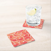 ピンクのグレープフルーツのスライス スクエアペーパーコースター (インサイチュ)