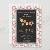 ピンクのグレープフルーツをグリーンストライプパーティー招待状 招待状 (正面)