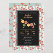 ピンクのグレープフルーツをグリーンストライプパーティー招待状 招待状 (正面/裏面)