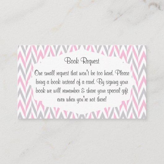 ピンクのグレー象の赤ちゃんシャワーブックリクエスト2 エンクロージャーカード (裏面)