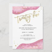 ピンクのグードとフェイク金ゴールドの外観 |第25誕生日 招待状 (正面)