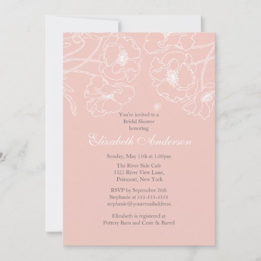 ピンクのケシの花のブライダルシャワーの招待状 招待状 (正面)