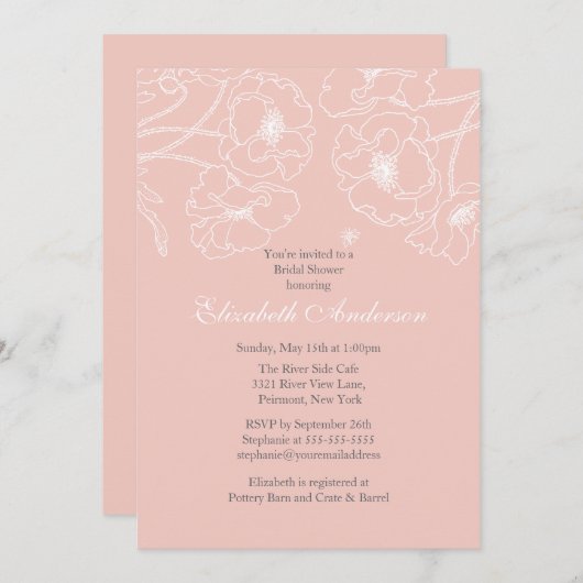 ピンクのケシの花のブライダルシャワーの招待状 招待状 (正面/裏面)