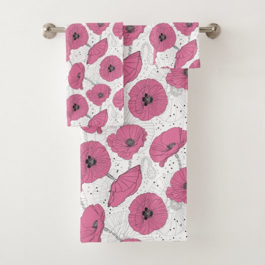 ピンクのケシの花タオルセット バスタオルセット (インサイチュ)