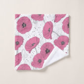 ピンクのケシの花タオルセット バスタオルセット (ウォッシュタオル)